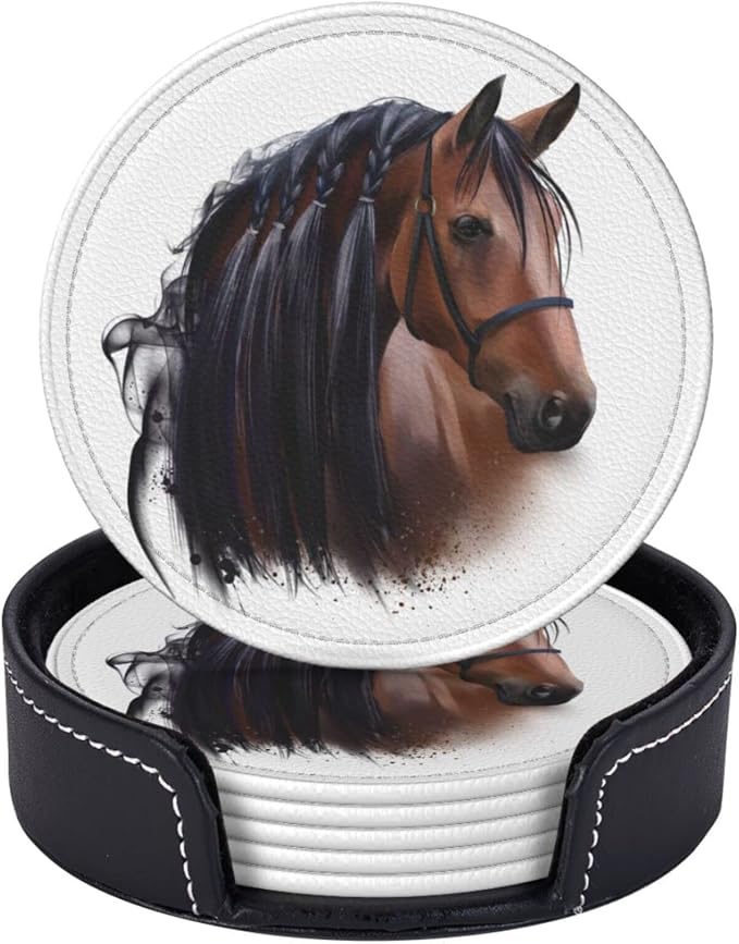 6 Pcs Horse Leather Coasters for Drinks - Image 2