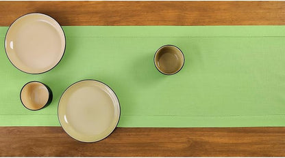 Solino Home Cotton Linen Dining Table Runner Green Hemstitch, 14 x 120 in | - Image 3