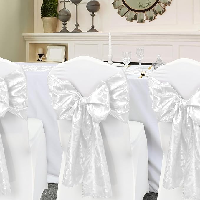 White Satin Table Runner 12 x 108 Inch, 2 Pack | Bright Smooth Damask, Silky - Image 5