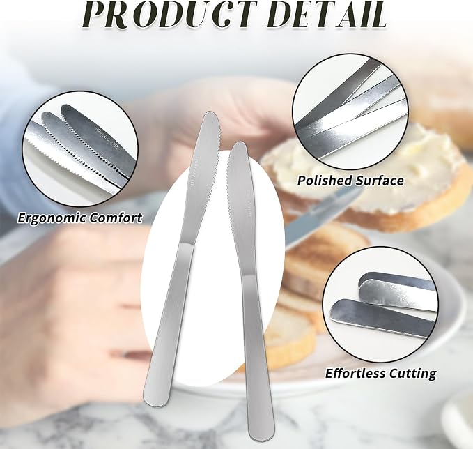 150 Pcs 8.3 Inches Stainless Steel Dinner Knives Spreader Knives Silverware - Image 5