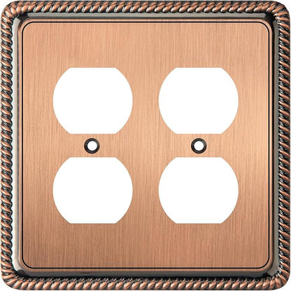 Henne Bery Rope Edge Decorative Wall Plate Switch Plate Outlet Cover (Double Duplex, Antique Copper)