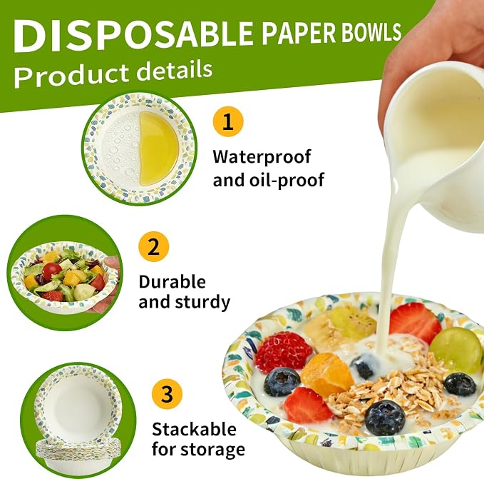 30 Pcs Small Paper Bowls, 8 oz Disposable Bowls, Soak Proof, Cut Proof - Image 3