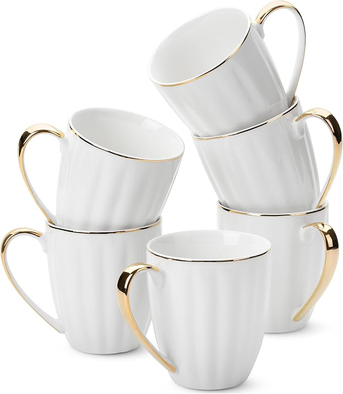 BTaT- White Porcelain Coffee Mug Set, 6 Pack by BrewToATea