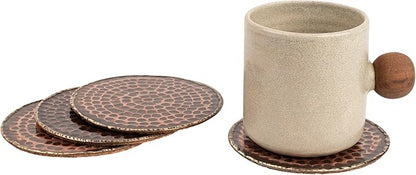 GoCraft Set of 4 Antique Copper Coasters – Handmade Hammered Copper with Padded Cork Protection, Coasters for Drinks, Beverages, Wine Glasses & Bar Glasses, Elegant Bar Décor, Durable & Stylish