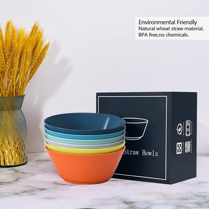 Homestockplus 50 Oz Wheat Straw Bowls Set of 6 - Unbreakable, Stackable & Microwave Safe, Multicolor Large Cereal Bowls for Oatmeal, Soup, Ramen, Salad, Popcorn, etc. Safe for Kids & Family