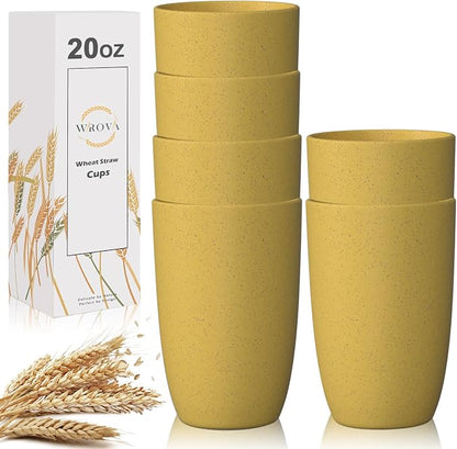 Wrova Wheat Straw Cups 6 PCS Good Alternative to Plastic Reusable Cups 20 oz by WROVA