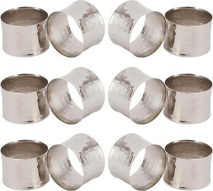 Handmade Round Hammered Silver Napkin Rings Holder for Dinning Table Parties Everyday, Set of 12
