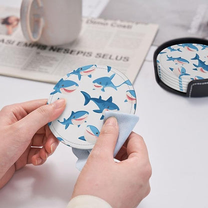 Cartoon Blue Sharks Leather Coasters Set of 6 - Image 5