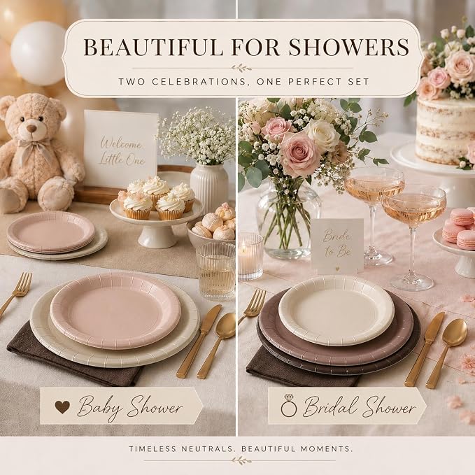Beige Brown Paper Plates and Napkins Set, Earth Tone Gradient Party Plates - Image 6