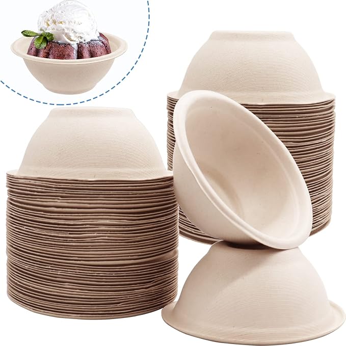 100 Pack Compostable 8 oz Paper Bowls, Small Natural Disposable Paper Bowls | - Image 3
