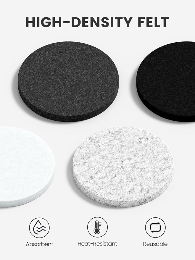 Fluxynara Felt Coasters with Holder, Concrete Echo | Round Felt Coasters - Image 3