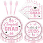 Rakuto Pink Graduation Decorations 2026, 2026 Graduation Pink Bow Themed Forks by Rakuto