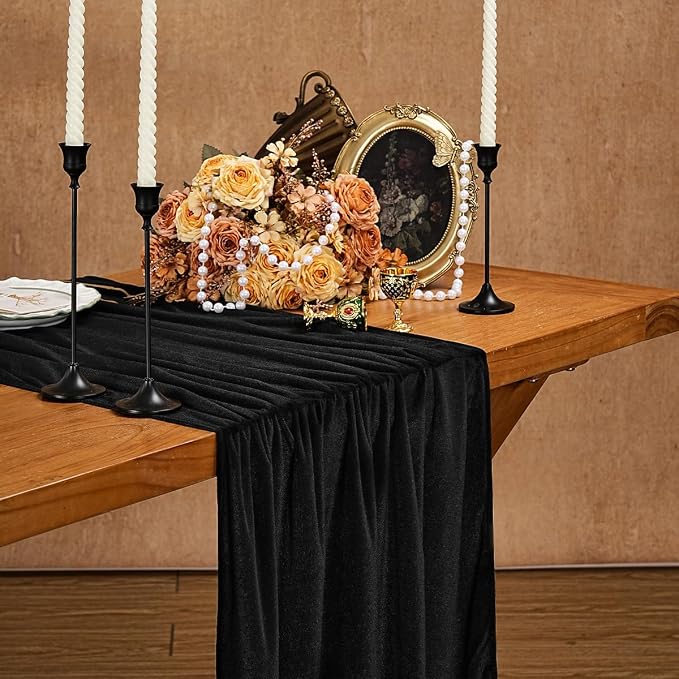 Black Velvet Table Runner 29x120 Inch Luxury Retro Halloween Runners | 5 Pieces - Image 3