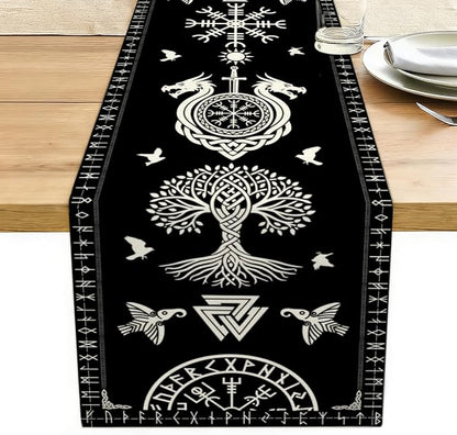 Black Viking Tree of Life Raven Helmet of Awe Table Runner | Seasonal Living by Unknown