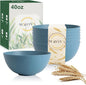 Wrova Wheat Straw Salad Bowls for Kitchen set of 6,Anti-Scald Thick Soup Bowls 40oz,Microwave and Dishwasher Safe Bowl set easy to clean. Blue