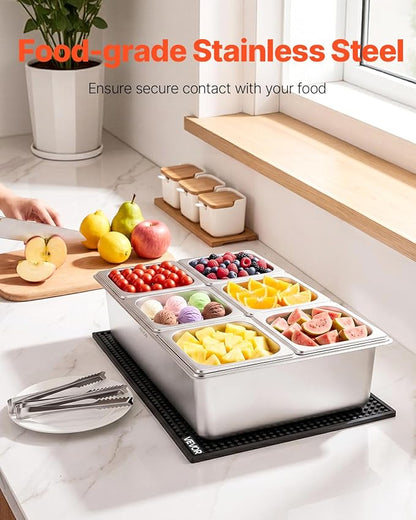 VEVOR Countertop Food Serving Display Container, Stainless Steel Food Salad - Image 2