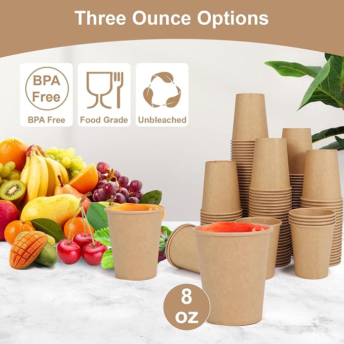 Disposable Cups, 100 Pack 8 Oz Kraft Paper Cups, Paper Coffee Cups, Disposable - Image 5