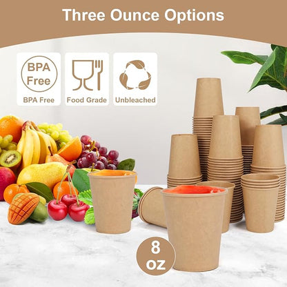 Disposable Cups, 100 Pack 8 Oz Kraft Paper Cups, Paper Coffee Cups, Disposable - Image 5