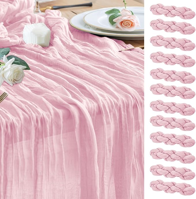 Cheesecloth Table Runner Blush Pink 10FT Boho Gauze Runner, 12 Pack | 120 Inch by Wokceer