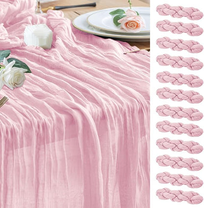 Cheesecloth Table Runner Blush Pink 10FT Boho Gauze Runner, 12 Pack | 120 Inch by Wokceer