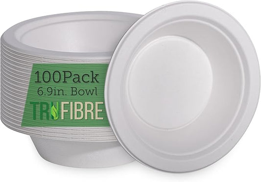16 Oz Paper Bowls, 100 Pack 100% Compostable Heavy Duty Eco-Friendly Bagasse Biodegrable Disposable Bowls for Salad, Dessert, Soup, Ice Cream, Bulk