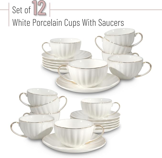 BTaT- Cappuccino Cups with Saucers 7 oz, Dishwasher Safe, Au Lait, Flat White - Image 2