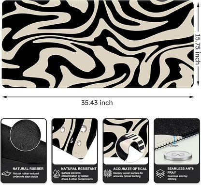 iCasso Desk Mat, XXL Large Gaming Mouse Pad, Anti-Slip Rubber Base Mousepad with Stitched Edges, Keyboard Mouse Mat Big Desk Pad for Work, Game, Office, Home, Zebra Black