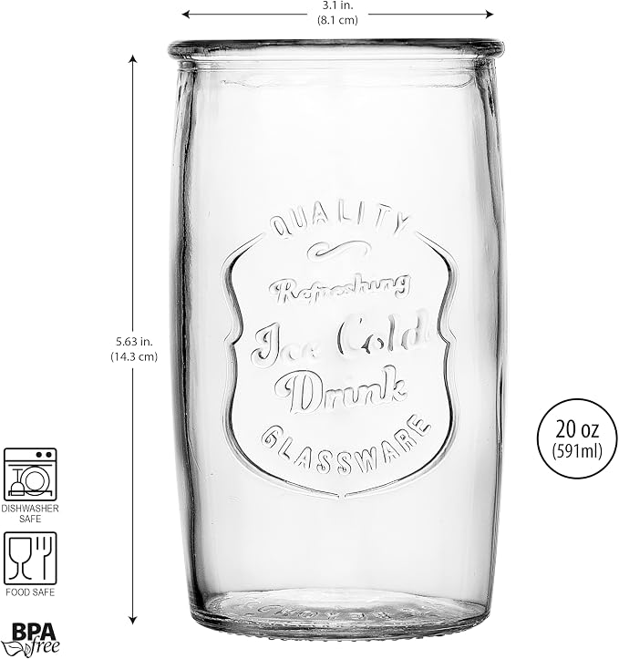 Glaver's Drinking Glasses Set of 4, Vintage Italian Style – Elegant 20 Oz Clear - Image 4