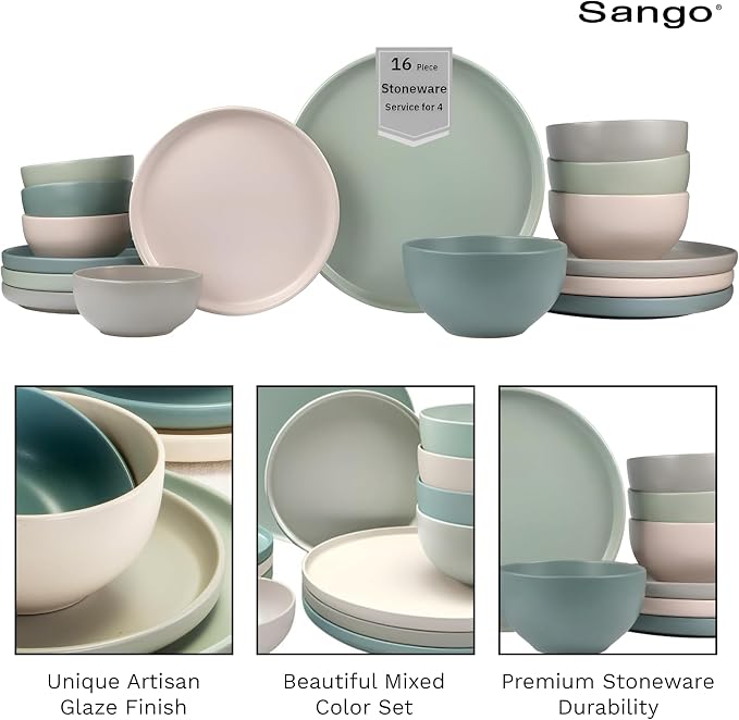 Sango 16-Piece Stoneware Dinnerware Set - Image 7