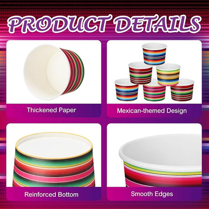 CHENGU 60 Pcs Mexican Stripes Snack Cups 9 oz Disposable Mexican Stripes Ice - Image 5