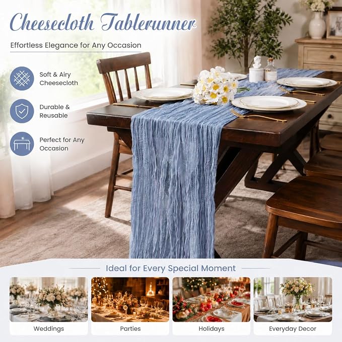 Cheesecloth Table Runner 13.3FT Long Boho Table Runner Vintage Rustic Gauze - Image 6