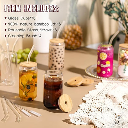 16 Pack Glass Cups with Lids and Straws 16 oz, Personalized Customizable Glasses - Image 2