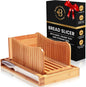 Bread Slicer for Homemade Bread - Adjustable Bamboo Bread Cutter with Knife, Foldable Slicing Guide & Crumb Tray - Bread Loaf Slicer for Sourdough, Cakes, Bagels, Loaves - Kitchen Gadgets Baking Gifts