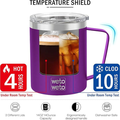 WETOWETO 14 oz Coffee Mug, Vacuum Insulated Camping Mug - Image 4