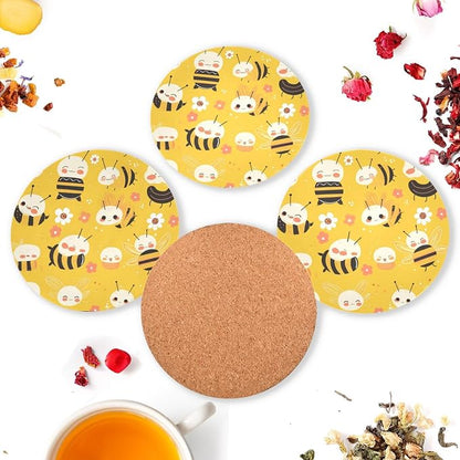 Bees on Yellow 4 Pcs Aesthetic Coasters Cork Tripod, Thermal Pad - Image 6
