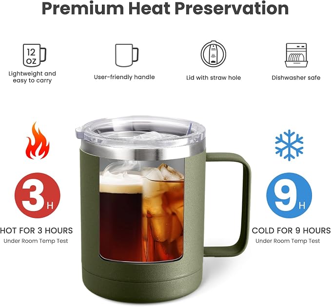 MEWAY 12oz Coffee Mug With Handle 4 Pack Bulk, Stainless Steel Insulated Travel - Image 3