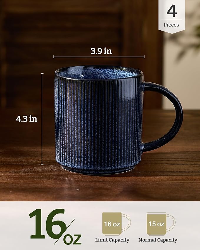 famiware Coffee Mug Set for 4, Star 16 oz Catering Mugs Cup Set - Image 4
