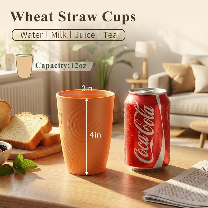 12oz Wheat Straw Cups Set of 6, Alternatives to Plastic Cups Reusable, - Image 3