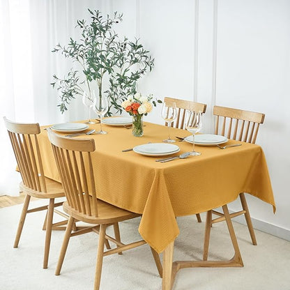 maxmill Weaved Texture Rectangle Tablecloth Water Resistant Wrinkle Free Spill-Proof, Soft Table Cloth for Dining Room Decoration, Banquet Parties Event Holiday Dinner, 60 x 84 Inch Ochre Yellow