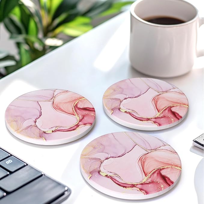 6 Pcs Pink Marble Abstract Ceramic Coasters - Image 5