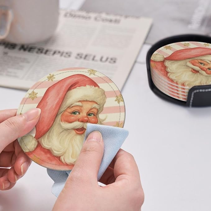 Pink Christmas Santa Claus Striped Coasters - Image 5