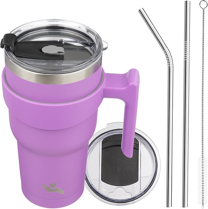 Konokyo 30 oz Tumbler with Handle and Straw, Insulated Travel Mug | Lavender; by Konokyo