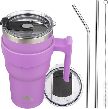 Konokyo 30 oz Tumbler with Handle and Straw, Insulated Travel Mug | Lavender; by Konokyo