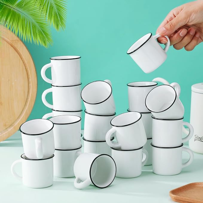 Uiifan 24 Pcs Ceramic White Coffee Mugs Bulk Vintage Espresso Mug Mini Tea Cups - Image 6