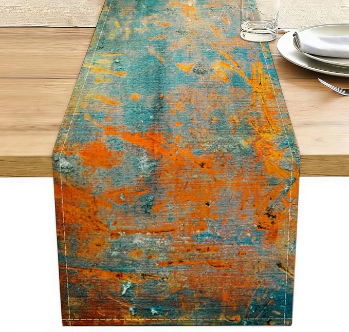 Modern Abstract Teal Yellow Colorful Table Runner Summer Runner Party Decor | by Unknown