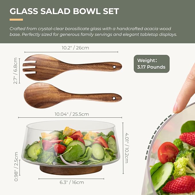 muso wood Salad Bowl Set Large-capacity Glass Salad Bowl - Image 2