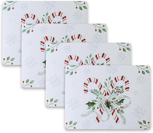 Benson Mills Cork Placemats Set of 4, Thick Cork Place Mats for Kitchen and Dining Tables, Easy Clean Table Mats for Christmas, Winter and Holidays (12" x 16" Rectangular Set of 4, Festive Candy Cane)