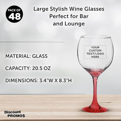 Custom Premiere Wedding Wine Glasses 20.5 oz Set of 48, Personalized Bulk Pack - Restaurant Glassware, Perfect for Red Wine or White Wine - Red