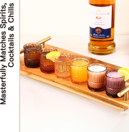 JOVGANK Mini Amber Shot Glasses Set of 6 – 1.5oz Small Fancy Vintage Ribbed - Image 6