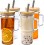 24oz Glass Cups with Lids and Straws by Unknown